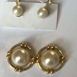 Two sets of gold and pearl earrings vintage pierced and clip